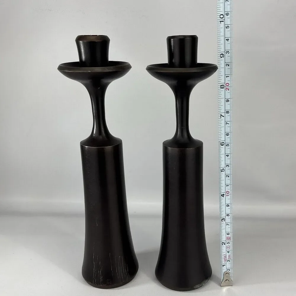 Dansk Brown Bronzed Solid Brass Candlesticks JHQ Jens H. Quistgaard Pair MCM